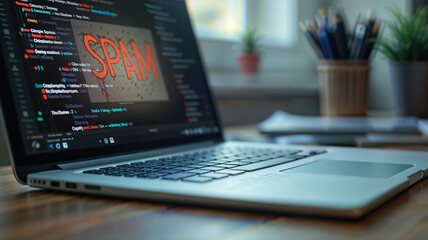 Laptop with spam concept on the screen.