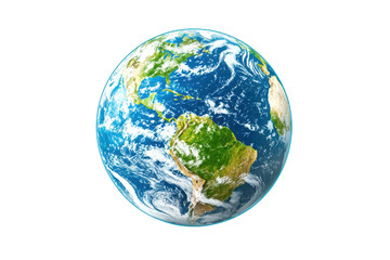 Fototapeta premium Vivid image of Earth from space, showcasing the blue oceans, green landmasses, and swirling clouds from a distant perspective.