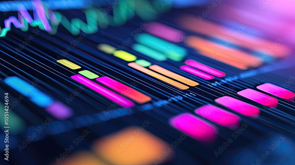 Aufkleber Colorful data visualization on a digital interface with vibrant graphs.