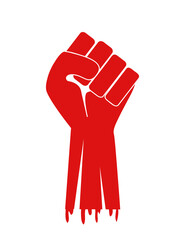 Vector illustration of a blooding clenched fist held high in protest