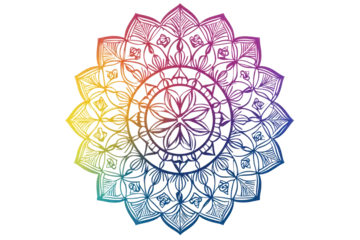 Poster Colorful geometric mandala design with intricate patterns, perfect for meditation, yoga, or artistic inspiration. Bright and mesmerizing art.