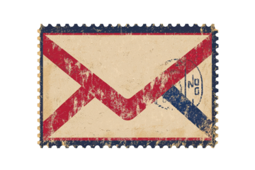 Vintage envelope with red and blue airmail design, featuring a nostalgic worn look and postmark detail, ideal for retro-themed projects.