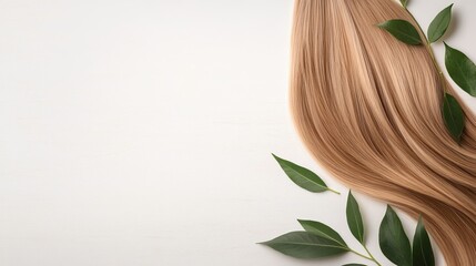 Naklejka premium Blonde hair strands with leaves on a clean white background.