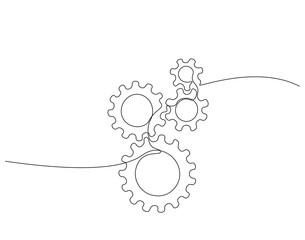 Continuous one line drawing of machine gear. One line drawing illustration of gear wheel. Gear technology concept single line. Editable outline