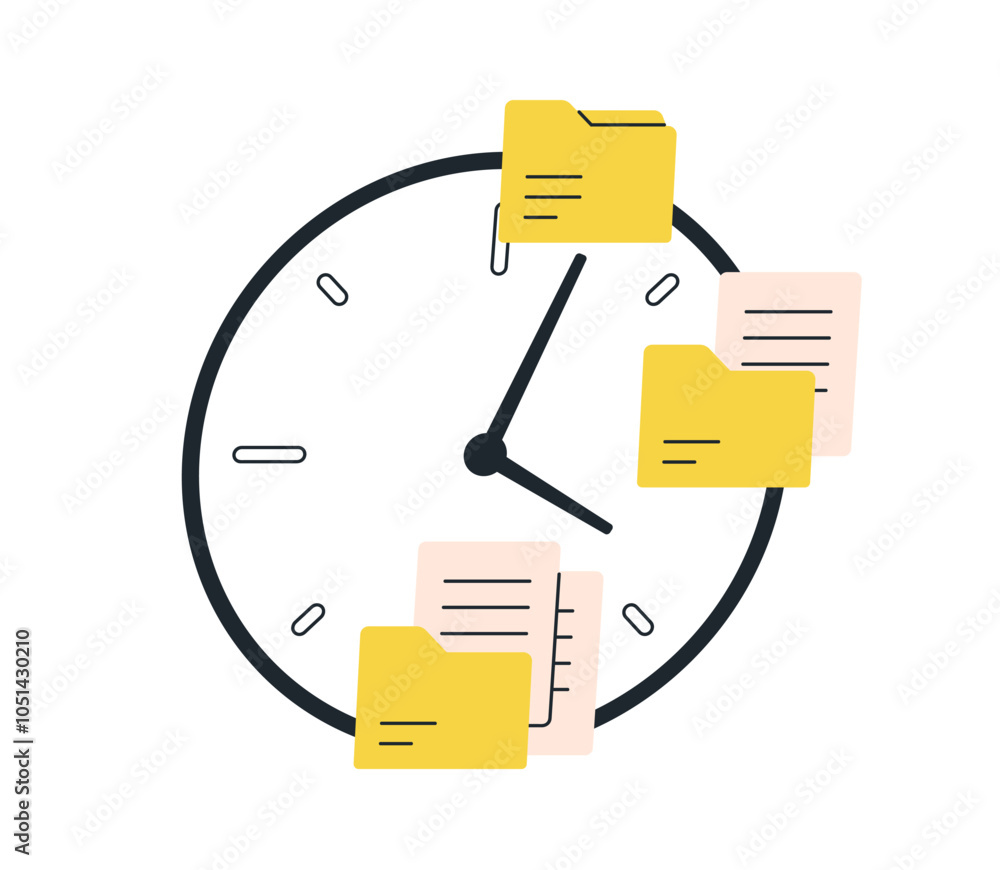 Poster time and task management concept. business organization, schedule, work plan, notifications on clock