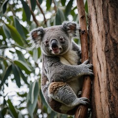 Obraz premium A koala nestled high in a eucalyptus tree, with the jungle stretching below. 