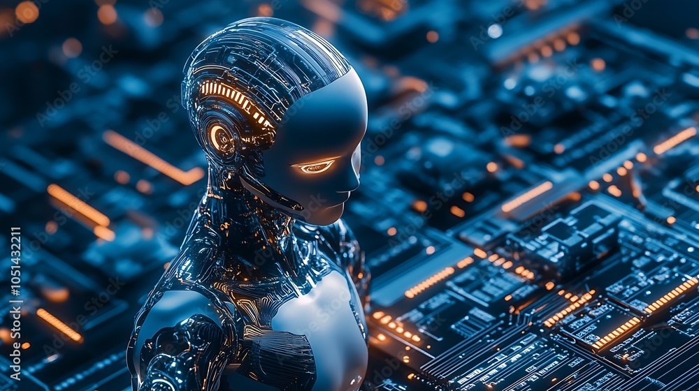 Aufkleber AI Robot with Advanced Circuitry in a High-Tech Cybernetic Setting : Generative AI