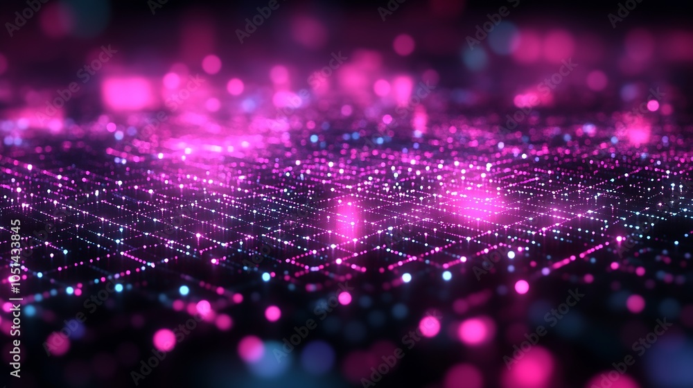 Poster Futuristic Pink Lights and Grids in a Digital Sci-Fi Landscape : Generative AI