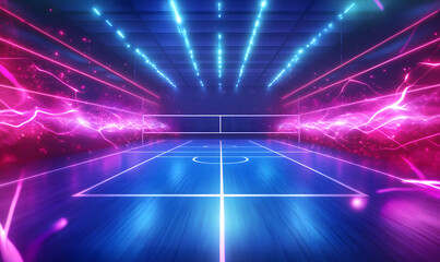 Dynamic Volleyball Action with Neon Lights and Abstract Geometric Patterns for Futuristic Sports Branding