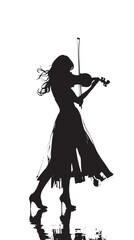 A woman playing Violin silhouette isolated on white background