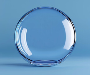 A clear glass sphere sits on a blue background