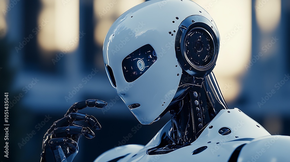 Aufkleber Innovative humanoid robot with interactive display in a tech-focused environment : Generative AI