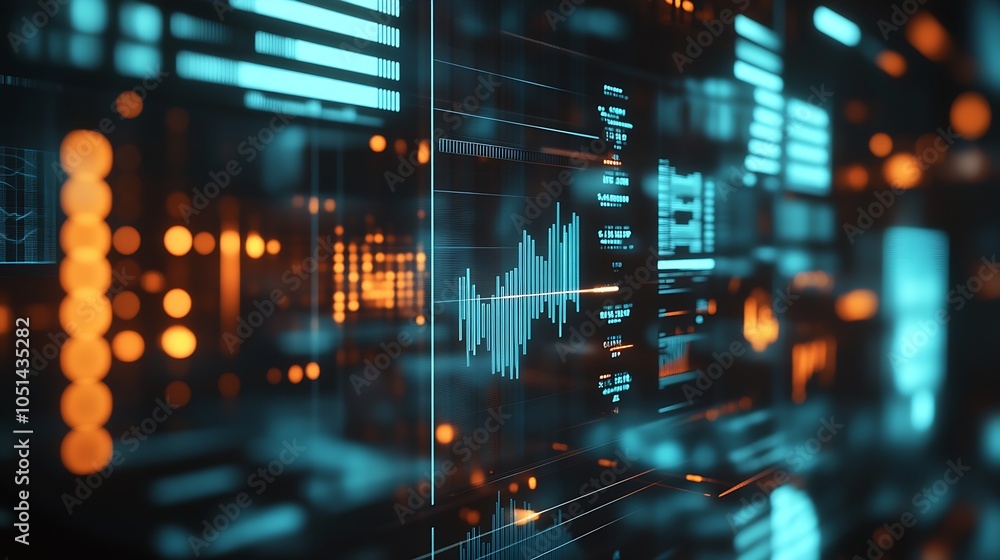 Poster Digital Financial Data Interface with Illuminated Charts and Graphs : Generative AI