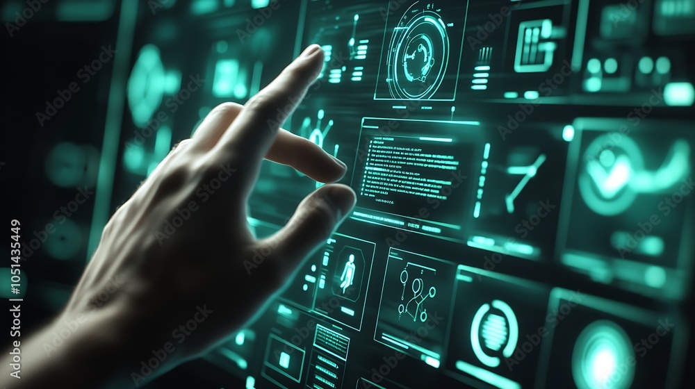 Leinwandbilder modern hand gestures engaging with an advanced holographic interface : generative ai