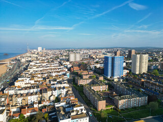High Angle View of Most Beautiful and Attractive British Tourist Attraction of Brighton seaside...