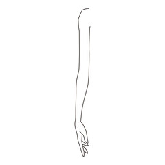 Simplified line art of a straight left arm with a downward-facing hand, ideal for tattoo and graphic designs.
