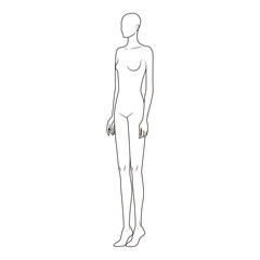 Minimalistic line art of a female figure viewed from a slight angle, suitable for fashion illustrations and anatomy references.
