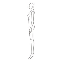 Minimalist line drawing of a female figure in a side profile, ideal for fashion design and anatomical illustration.
