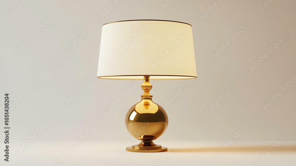 Poster a stylish table lamp with a golden ball base and a white shade, illuminating a cozy space. perfect f