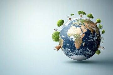 Globe with trees and buildings, white background