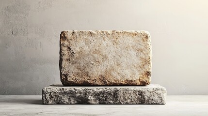 Roman stone tablet close-up, rectangular shape, construction industry material, smooth white background, timeless and versatile in industrial design