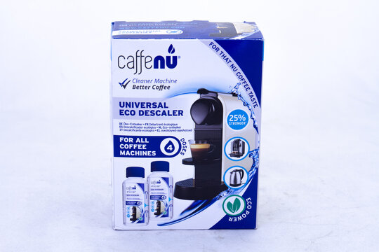 Johannesburg, South Africa - a caffeNu eco descaler isolated on a clear background with copy space