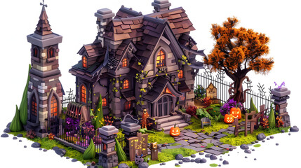 Fototapeta premium Haunted House halloween isometric Cartoon 3D