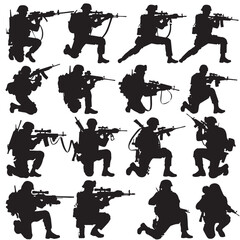 Obraz premium armed forces silhouette set. Collection of various realistic military Firearms