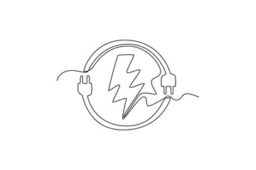 Electric vehicle concept. Single line draw design vector graphic illustration.