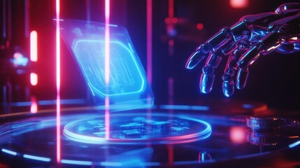 Robotic hand interacting with a holographic interface