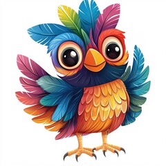 Naklejka premium A cute Indian cartoon bird with colorful feathers
