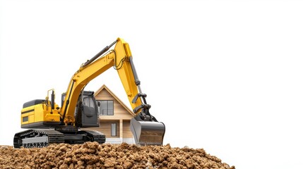 Excavator Digging Foundations for New Residential or Commercial Building