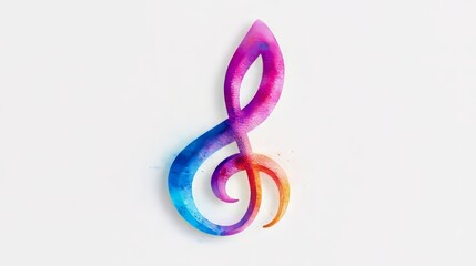 Fototapeta premium Hand-drawn treble clef, watercolor brushstroke effect, soft and organic lines, isolated on a white canvas-like background, artistic and whimsical