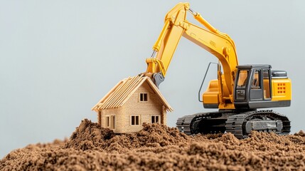 Bulldozer Excavating Foundation for New Home Construction Project