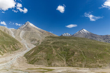 Beautiful view of himalayan mountain landscape at batal and chenab river in lahaul, gramphu-batal-kaza road himachal pradesh, India