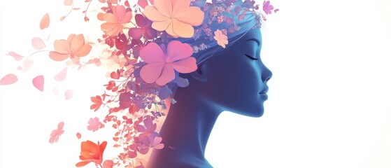 the silhouette profile of female with floral elements