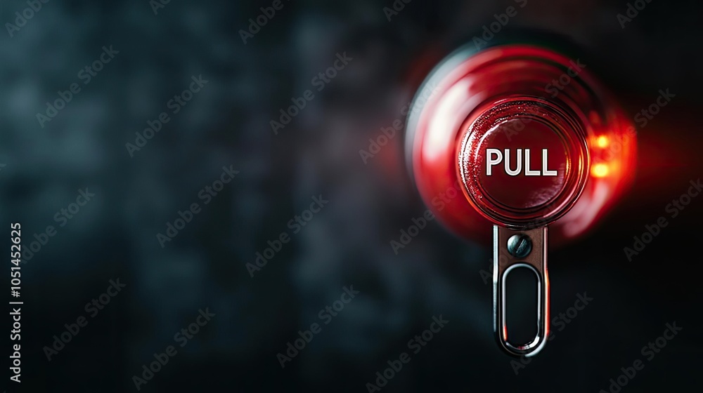 Aufkleber Close-up of a red button with 'PULL' on a dark background.
