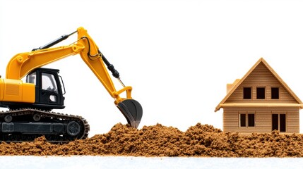 Obraz premium Excavator Working at a Construction Site for a New Residential Home Building