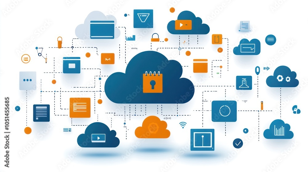 Poster cloud computing network with security and data management icons