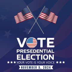 USA 2024 Presidential Election Background and Banner Design with American Flag: Perfect for Election Event Banners, Cards, Posters, and Political Campaigns