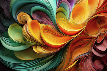 Abstract background with undulating rounded shapes in cool and warm tones with black lines, background, wallpaper, colorful abstract drawing.