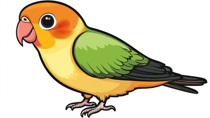 Fototapeta premium A cartoon illustration of a yellow, green, and orange parrot.