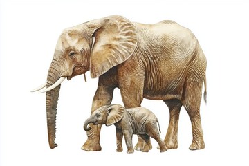 Fototapeta premium watercolor animals - african elephant with a kid 