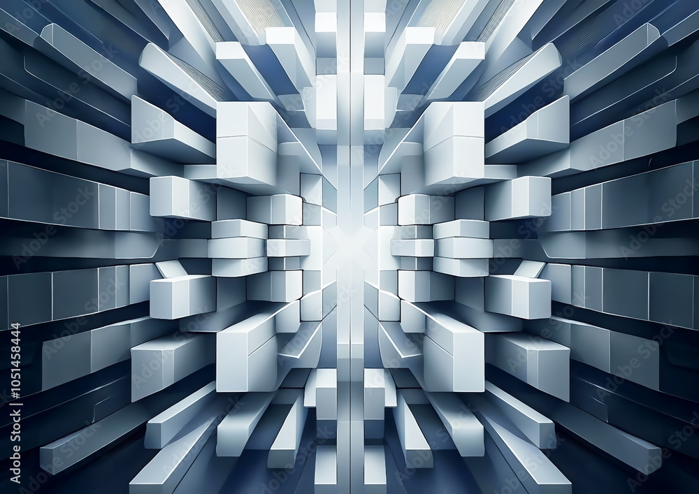 Aufkleber 3d rendering of abstract geometric composition in blue color with light effects