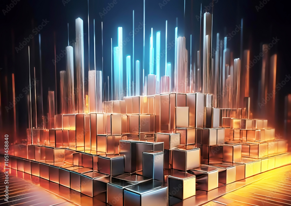 Aufkleber abstract background with shiny glowing cubes. 3d rendering, 3d illustration.