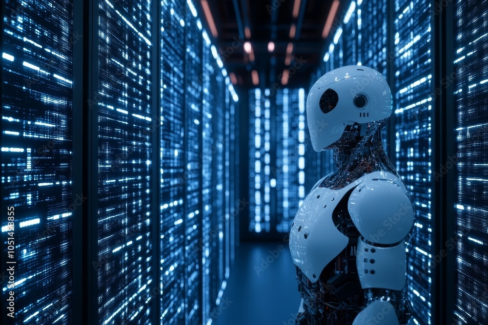 Poster artificial intelligence and big data concept. robot view.