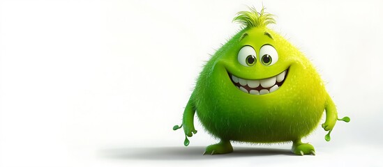 A vibrant green creature with a playful demeanor, isolated against a simple white background, looking cheerful.