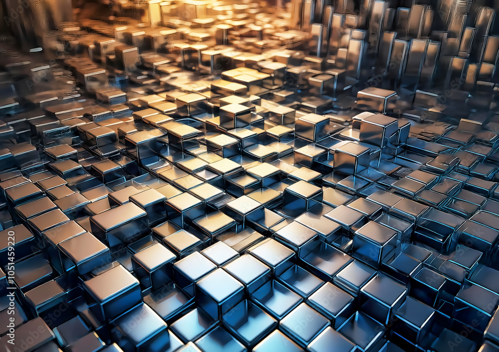 Aufkleber abstract 3d rendering of chaotic metallic cubes. futuristic background.