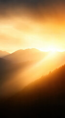 Fototapeta premium Breathtaking sunrise over mountains, casting warm golden light and soft shadows across landscape, creating serene and tranquil atmosphere