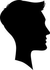 Black silhouette profile of a young man with modern hairstyle looking to the right side, minimalist vector portrait.